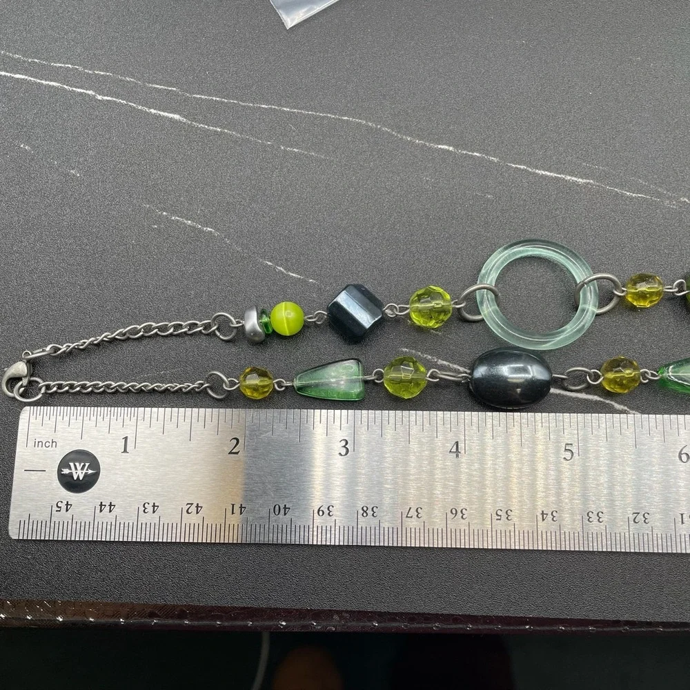 Silver-Tone Green‎ Peridot Tourmaline Station Statement Beaded Lobster Necklace